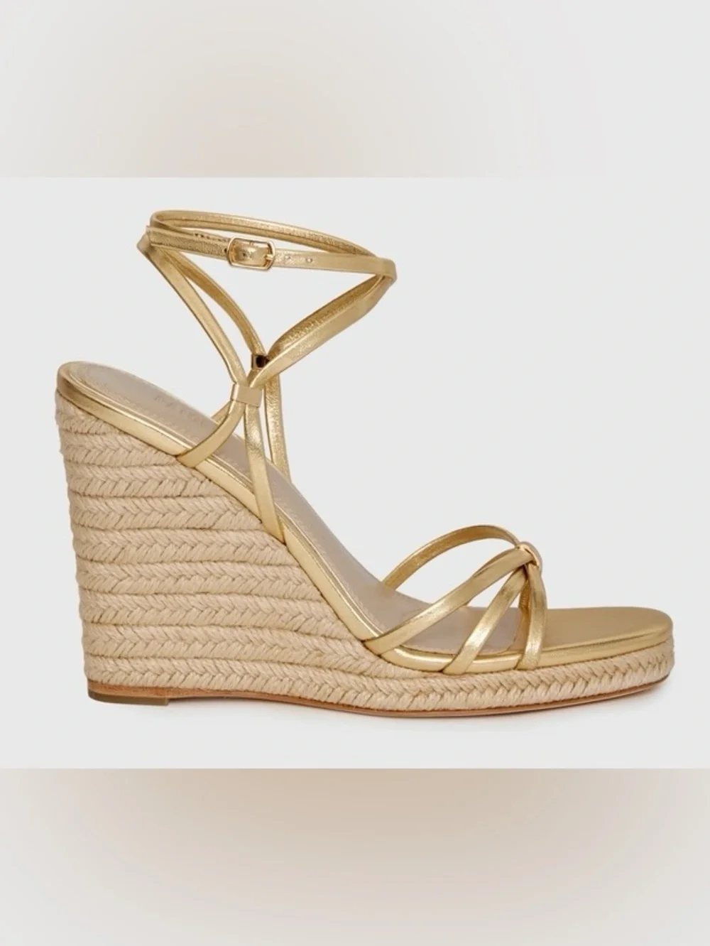 PAIGE Kylen Rafia Wedge Sandals, Leather, Micro Straps Gold Women’s Size 10 NEW